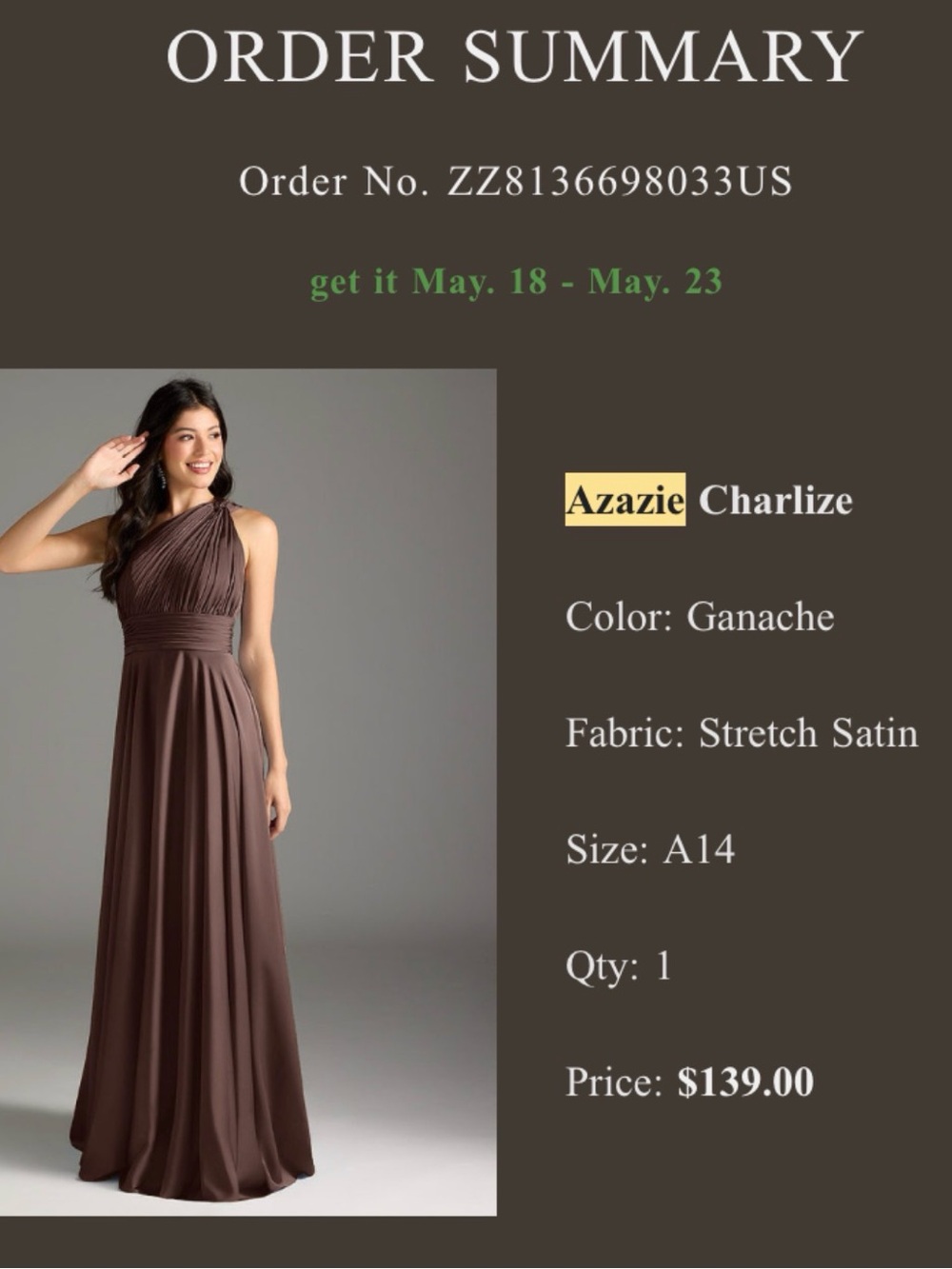 Azazie One-Shoulder Charlize Dress in Stretch Satin Ganache